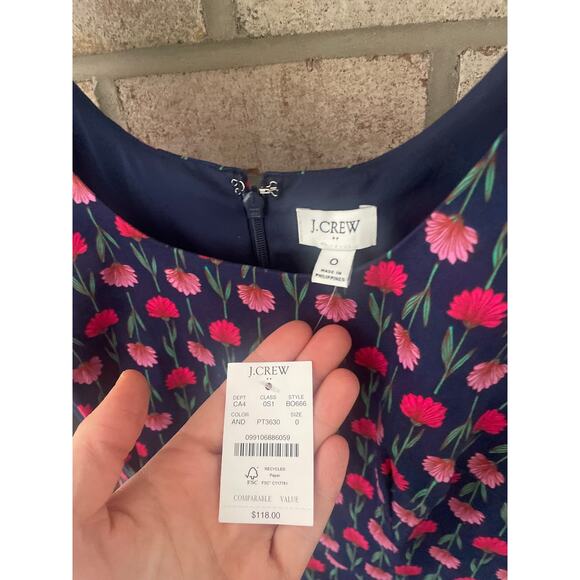 NWT J. Crew Floral Sheath Dress Size 0 Navy Blue Sleeveless Mini - Picture 7 of 9